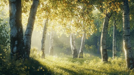 Poster - Golden Light Filtering Through a Birch Forest