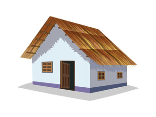 Traditional village house with thatched roof - rural home vector illustration design