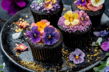 Wall Mural - Gourmet Floral Cupcakes with Edible Flowers