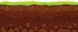 © Tartila - Cartoon illustration of soil layers with grass growing on top, roots visible underground, and stones at the bottom, representing a healthy ecosystem
