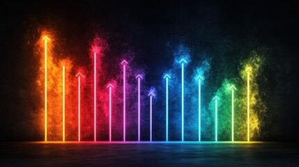 Poster - Neon Arrows Growth Chart Blur Background