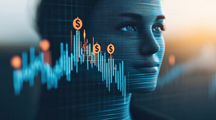 Aufkleber - Woman and Stock Market Data Overlay