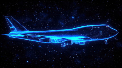 Aufkleber - Airplane in Space, Neon Art