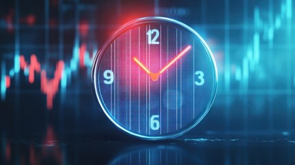 Aufkleber - Time is Money: Clock on Stock Market Graph Blur Background