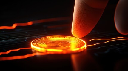 Aufkleber - Fingertip Touching Glowing Cryptocurrency
