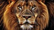 © milenialdesastudio - Majestic lion portrait, intense gaze, golden fur, close-up.