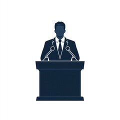 Businessman giving a speech at a podium