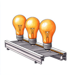 three light bulbs on metallic rail, showcasing unique design and bright colors