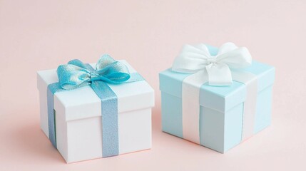 Wall Mural - Elegant Gift Boxes with Ribbons on Soft Pink Background