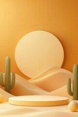 Poster - A desert wedding backdrop with golden hues and cactus decorations.