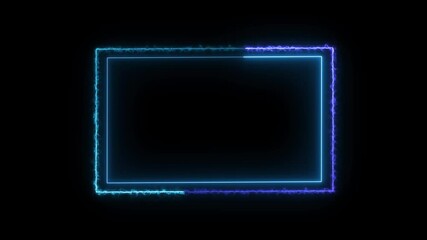 Poster - Neon lines frame animation with glowing blue rectangular frame and moving lines on black background.