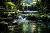 captivating essence of a waterfall in an oasis, representing revitalizing force of cascading water, oasis's essential function as a water supply, and enchanting environment that amplifies waterfall's 