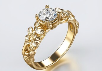 Poster - Elegant gold ring with a diamond and floral design.