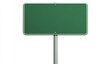 © POV Studio - Blank green road sign on a metal post.