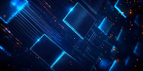 Poster - Dark blue abstract background with glowing square geometric lines. Modern shiny blue lines pattern. Futuristic technology concept