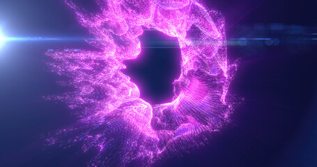 Poster - Abstract purple stream of light with digital textures, creating a dynamic energy effect in a dark space