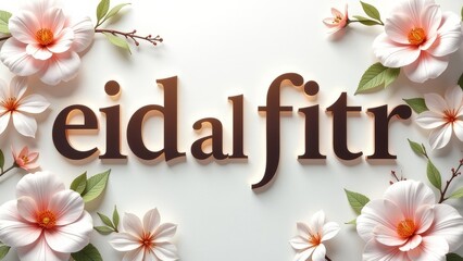 Aufkleber - A gold embossed sign with red flowers and gold letters that say Eid al-Fitr