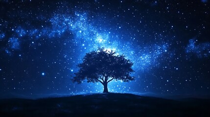 Wall Mural - starry night sky background with a blue starry
