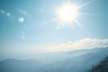 Wall Mural - png blue sky with sun flare sunlight effect.