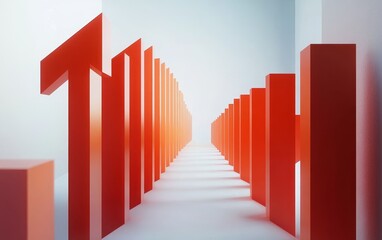Poster - Abstract orange pathway of 3D shapes in white space.