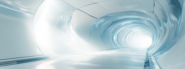 Poster - Futuristic glowing tunnel with bright light at the end.