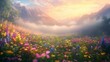 © Kitsune - Vibrant wildflower meadow at sunrise in the mountains