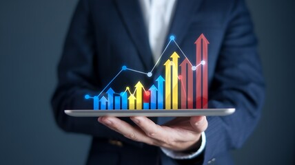 Poster - Two Hands Holding Growth Arrow: Business Strategy, Success, Target, Improvement, Development