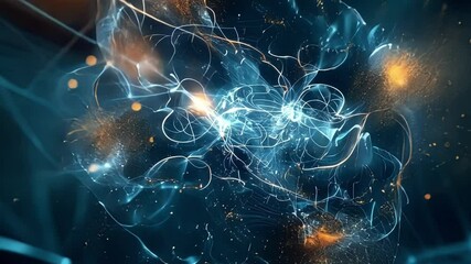 Poster - complex network of data visualized as energy flows and particles moving through cyberspace, creating