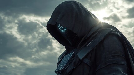 Poster - hooded hacker solar winds hack concept.