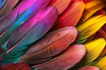 Poster - Colorful overlapping feathers create a vibrant and textured background, showcasing a spectrum of colors