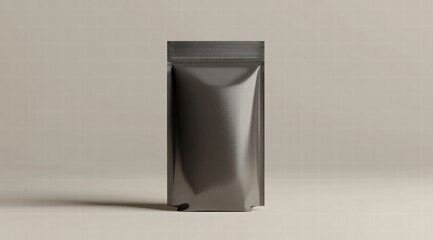 Wall Mural - 3D render of a stand-up pouch packaging mockup, in a grey color on the front of the package. 