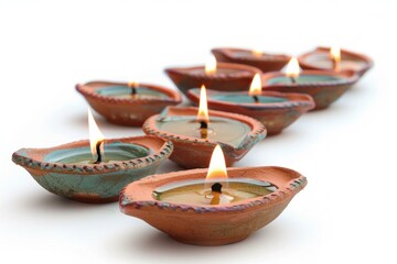 Wall Mural - Clay oil lamps burning brightly, creating a peaceful and spiritual atmosphere