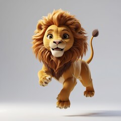 Adorable 3D Render of a Playful Lion Cub Leaping Joyously