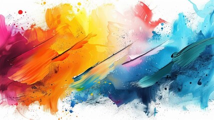 Poster - Abstract colorful painting with vibrant brush strokes and splashes of color.