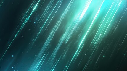 Poster - Background with glowing light blue and green lines, particles of data flowing in the air.