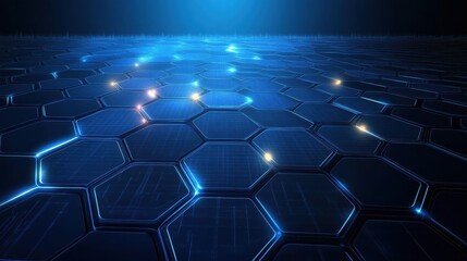 Poster - blue tech background featuring circuit lines and hexagons, vector design for business, technology, o