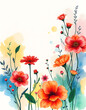 © SusDmi - Grunge style beautiful, colorful, abstract art. Paper texture. Colorful painting. Watercolor background with flowers and plants, clipart style, with white tones