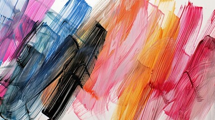Poster - Abstract painting with vibrant brush strokes in various colors creating dynamic movement.
