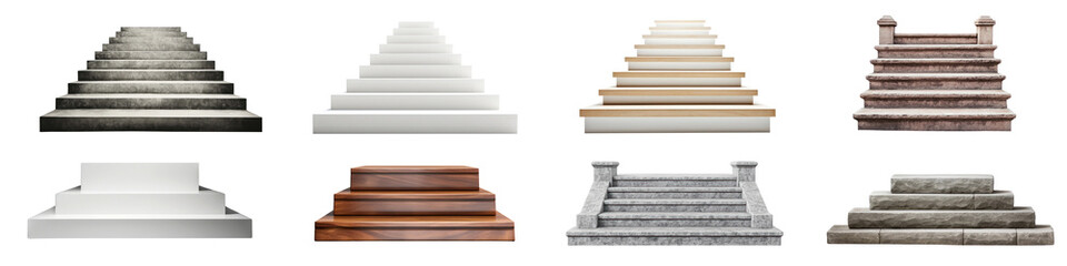 Wall Mural - PNG Diverse stair textures collection, element set on transparent background