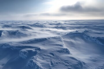 Poster - Multi-layered ice texture with misty surface and depth showcasing winter's serene beauty in a remote, frozen landscape
