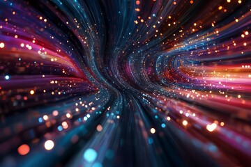 Poster - Shimmering lights in a motion blur create a captivating visual of flowing colors at night
