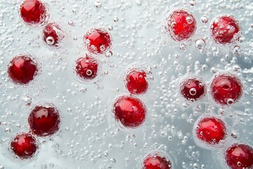 Aufkleber - Smooth frozen water surface featuring small air bubbles and vibrant frozen berries for a refreshing texture