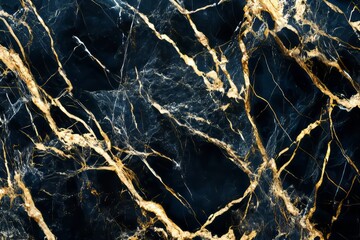 Poster - Smooth black marble texture with bold swirling golden veining for elegant design projects