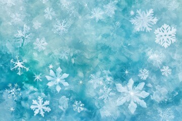Poster - Textured frosty ice with translucent blue tint and scattered snowflakes creating a winter wonderland atmosphere