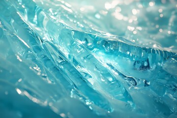 Poster - Translucent blue frosty ice texture shimmering with crystals under light