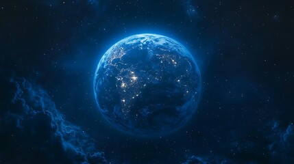 Wall Mural - the earth in space a blue night sky with stars