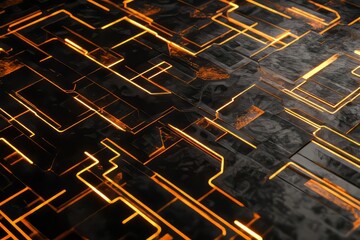 Poster - Futuristic 3D circuit board pattern with glowing lines showcasing advanced technology and design