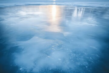 Poster - Icy surface reflecting soft light creating tranquil blue textures at dusk