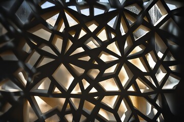 Aufkleber - Intricate light patterns create geometric shapes through a modern architectural feature with depth and detail