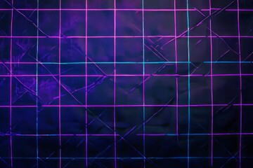 Poster - Grid pattern with illuminated neon blue lines creates a futuristic vibe in a dark setting